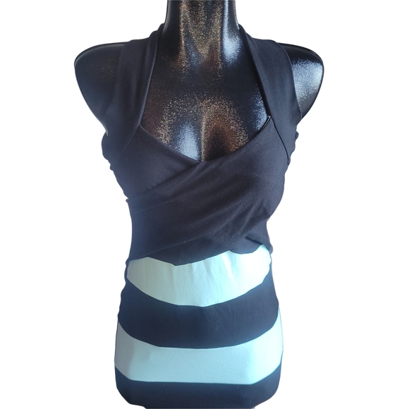 Sabora Black and Blue Colorblock Bodycon Mini Dress L - Picture 1 of 6